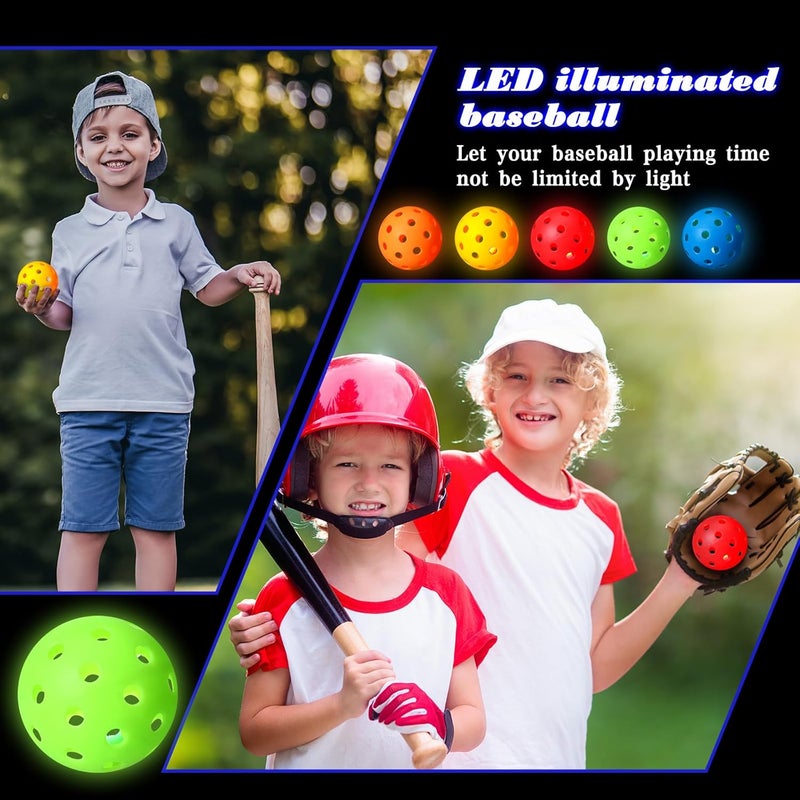 Arrowbash 10 Pack Light Up Baseball Glow in The Dark Practice Baseballs & Softballs LED Practice Balls Luminous Training Baseballs Hollow Airflow Softball Ceiling Balls for Teen Adult Baseball Fan - Image 5